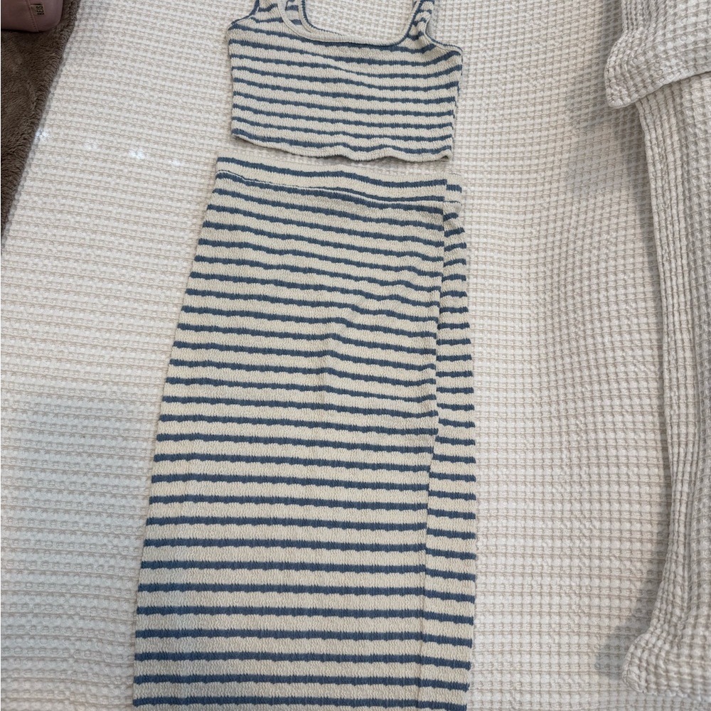 Striped Blue and White Knit Dress Set